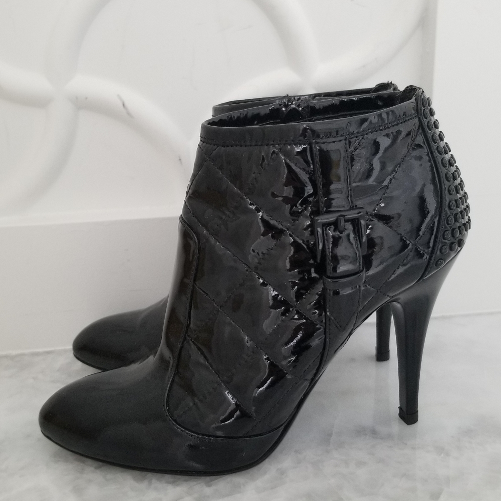 Burberry Black Patent Quilted Leather Ankle Boots